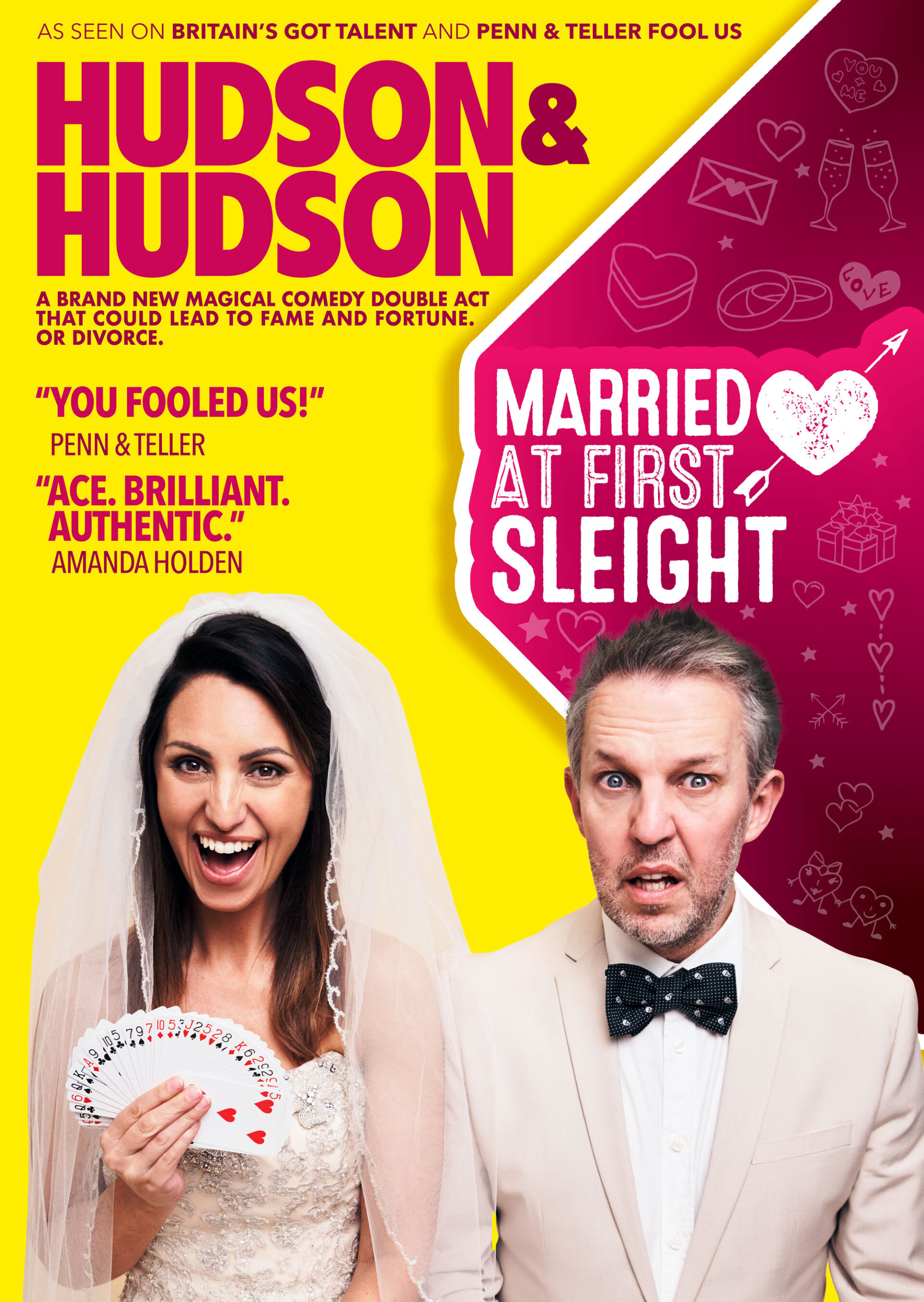 Promotional Poster for Hudson & Hudson, a comedy magician duo.